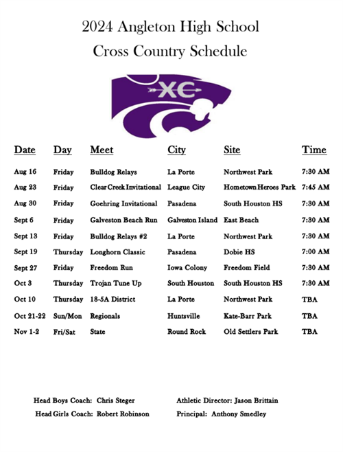 AHS Cross Country 2024 Schedule
